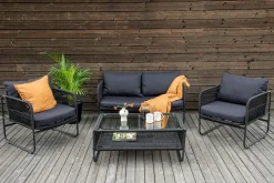 Nohr Loungeset Nikia Met bank, 2 stoelen en tafel, kleur Zwart