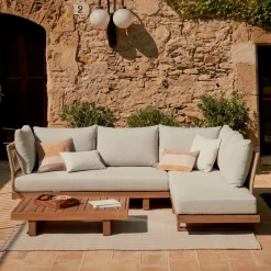 Hot Kave Home Loungeset Raco Acaciahout, Met hoekbank en salontafel Beige