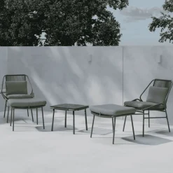 Hot Nohr Loungeset Shiquita Met 2 stoelen, voetenbankje en tafel, kleur Bruin