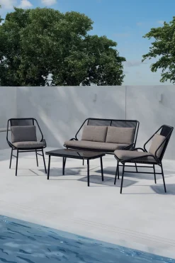 Sale Nohr Loungeset Shiquita Met bank, 2 stoelen en tafel, kleur Zwart Bruin