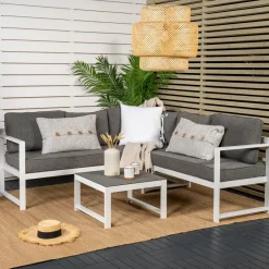 Nohr Loungeset Terah Met hoekbank en tafel Grijs/Wit