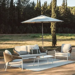 Clearance Kave Home Loungeset Zuara Met 3-zitsbank, 2 fauteuils en tafel, kleur Ecru/Bruin Beige