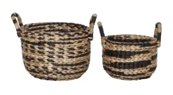 Clearance MUST Living Mand Basket Waterhyacint, Set van 2 stuks Zwart, Naturel