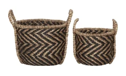 Clearance MUST Living Mand Basket Waterhyacint, Set van 2 stuks Zwart, Naturel