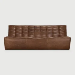 Best Ethnicraft Modulaire Bank N701 3-zits, Leder, kleur Chestnut