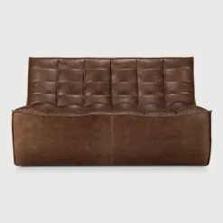 Sale Ethnicraft Modulaire Bank N701 2-zits, Leder, kleur Chestnut