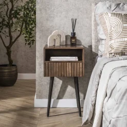 LifestyleFurn Nachtkastje Alania Met 1 lade en open vak, Acaciahout Massief acacia bruin