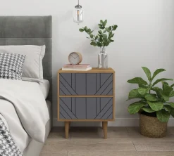 Online Artistiq Living Nachtkastje Beckham 2 lades, kleur Grijs / Naturel