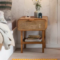 New Artistiq Living Nachtkastje Cha Teakhout en Rotan, 48 x 45cm