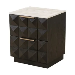 Outlet Richmond Interiors Nachtkastje Claremont Eiken en travertin, 62 x 53cm Bruin