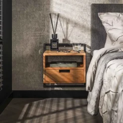 Online LifestyleFurn Nachtkastje Cruz Acaciahout en metaal, Met 1 lade