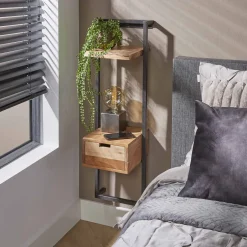 Clearance LifestyleFurn Nachtkastje Cruz Acaciahout en metaal, Met 1 lade