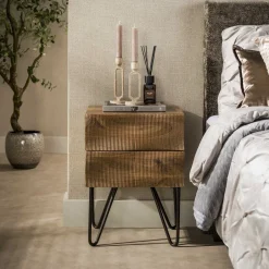 New LifestyleFurn Nachtkastje Dulse Mangohout, Met 2 lades