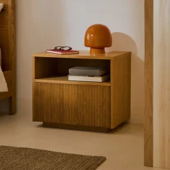 Discount Kave Home Nachtkastje Helvine Eiken, Met 1 lade