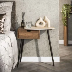 Outlet LifestyleFurn Nachtkastje Jaems Travertin- en eikenlook Keramiek travertine
