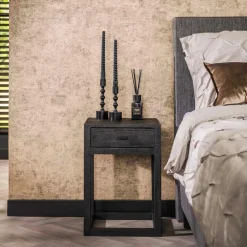 New LifestyleFurn Nachtkastje Linea Acaciahout, Met 1 lade Massief acacia zwart
