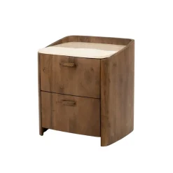 Sale Eleonora Nachtkastje Mabel Marmer en mangohout, Met 2 lades Bruin