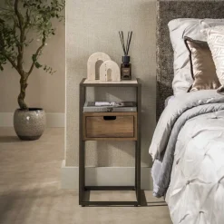 Discount LifestyleFurn Nachtkastje Nikka Eikenlook en travertinlook, Met 1 lade