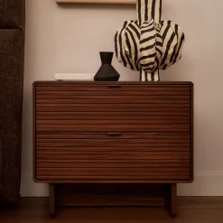 Clearance Kave Home Nachtkastje Norlen Walnootfineer, Met 2 laden Bruin