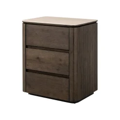Richmond Interiors Nachtkastje Ritz Travertinlook en eiken, Met 3 lades Bruin
