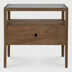 Discount Ethnicraft Nachtkastje Spindle Hout en glas, Met 1 lade