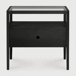 Discount Ethnicraft Nachtkastje Spindle Hout en glas, Met 1 lade