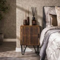 New LifestyleFurn Nachtkastje Twiggy Mangohout, Set van 2 stuks Massief mango zandkleur