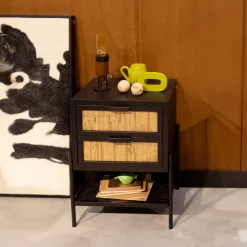 Dutchbone Nachtkastje Yasu Rattan, 45 x 35cm Zwart