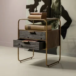 Best WOOOD Nachtkastje/Ladekast Polite Met 2 lades, kleur Antique Brass