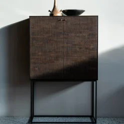 Discount Ethnicraft Opbergkast Grooves Gevernist Teakhout, 162 x 102cm Off Black