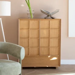 Hot Zuiver Opbergkast Raster Essenhout, 120 x 100cm