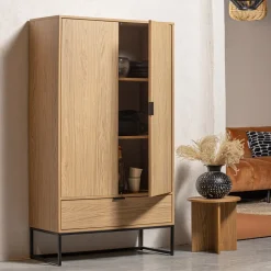 New WOOOD Opbergkast Silas Eiken, 149 x 85cm, kleur Naturel