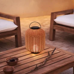 Best Kave Home Oplaadbare Tafellamp Saranella Rotan, 37cm hoog, kleur Bruin