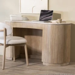 Online Eleonora Organisch Bureau Kira Mangohout en marmer, 129 x 60cm Wit