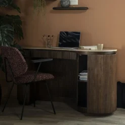 Eleonora Organisch Bureau Mari Mangohout en Travertin, 129 x 60cm Bruin