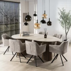 Sale LifestyleFurn Organische Eettafel Laycie Keramiek in Travertinlook, 215 x 122cm