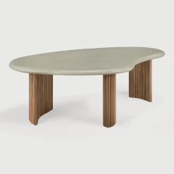 Best Ethnicraft Organische Outdoor Salontafel Boomerang Beton en teakhout, 126 x 74cm