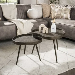 Discount LifestyleFurn Organische Salontafel Ananda Brons Liquid, Set van 2 stuks