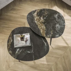 New LifestyleFurn Organische Salontafel Antar Keramiek, Set van 2 stuks Ceramic fossil black
