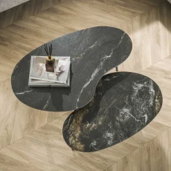 Hot LifestyleFurn Organische Salontafel Antar Niervormig, Keramiek, Set van 2 stuks Ceramic fossil black