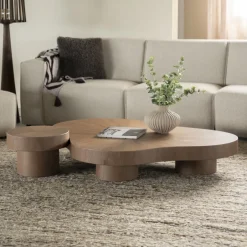 Sale Eleonora Organische Salontafel Bobbie Naturel Walnoot, Set van 2 stuks