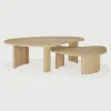 Outlet Ethnicraft Organische Salontafel Boomerang Eikenhout, set van 2 stuks, kleur Naturel