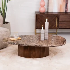 Best Eleonora Organische Salontafel Bradley Marmer en mangohout, 120 x 75cm Bruin