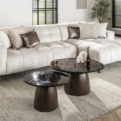 Online LifestyleFurn Organische Salontafel Cassidi Glas, Set van 2 stuks