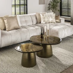 Online LifestyleFurn Organische Salontafel Cassidi Glas, Set van 2 stuks