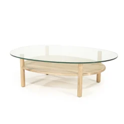 Eleonora Organische Salontafel Cleo Glas en eikenhout, 101 x 73cm