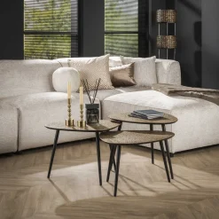 Sale LifestyleFurn Organische Salontafel Corky Metallic, Set van 3 stuks Brons antiek