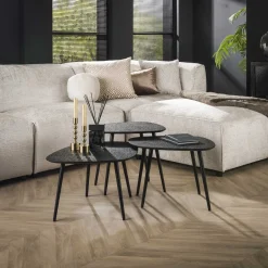 Sale LifestyleFurn Organische Salontafel Daphane Metaal, Set van 3 stuks, kleur Grijs