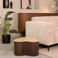 Best LABEL51 Organische Salontafel Davi Travertin en hout, 50 x 35cm Espresso