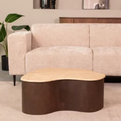 Best LABEL51 Organische Salontafel Davi Travertin en hout, 80 x 70cm Espresso